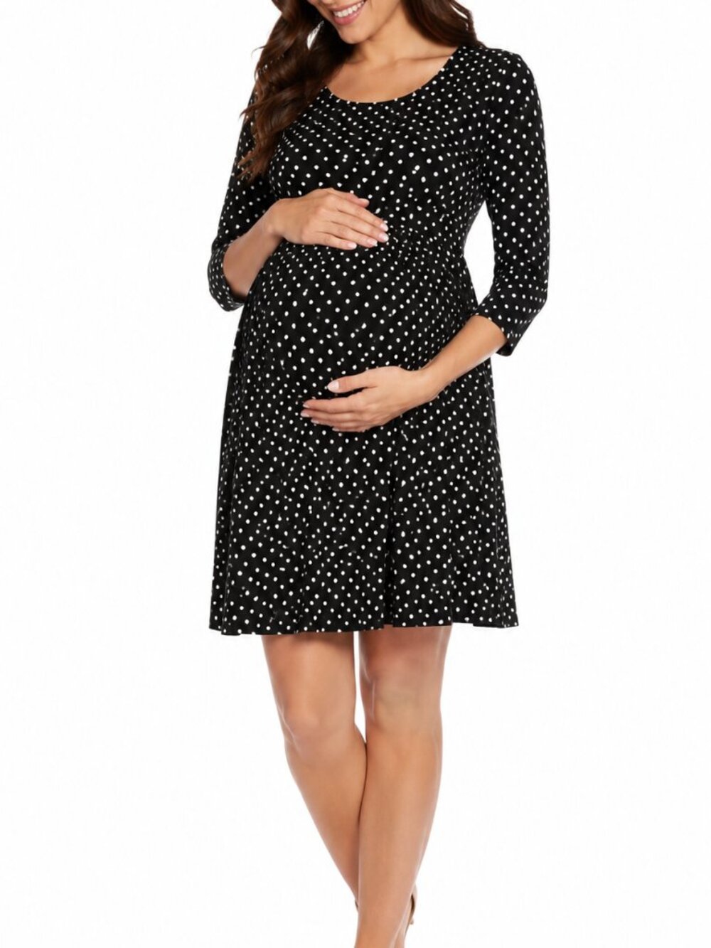 Black and White Polka Dot Nursing Midi Dress Size L Angel Maternity